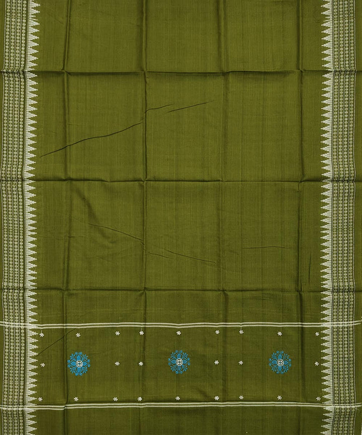 Cyan blue olive green handwoven cotton bomkai dress material