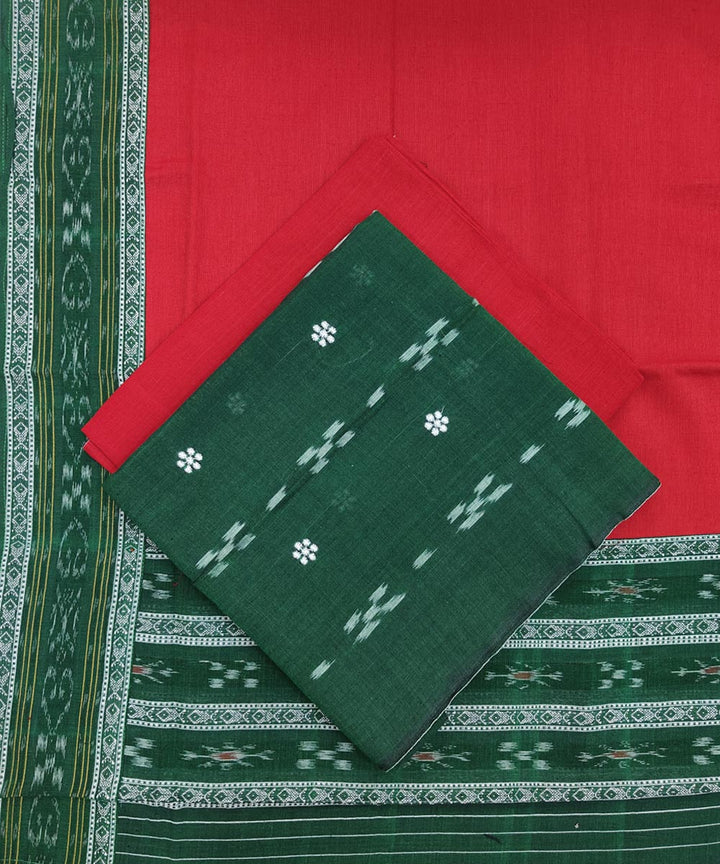 Dark green red handwoven cotton nuapatna dress material