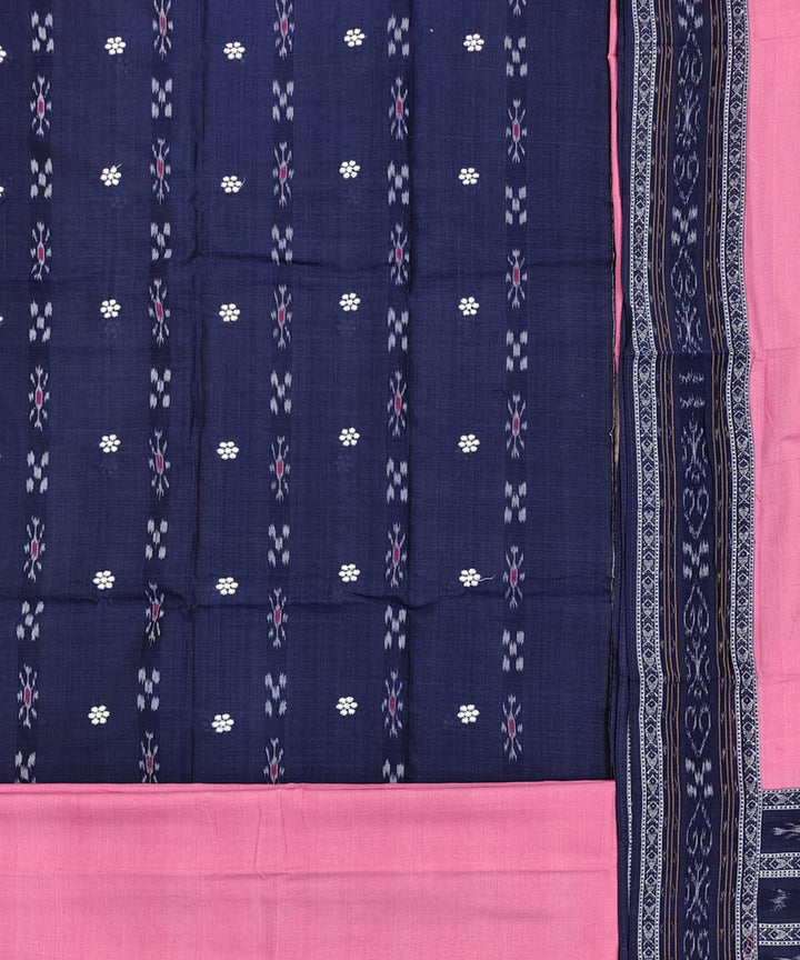 Navy blue pink handwoven cotton nuapatna dress material