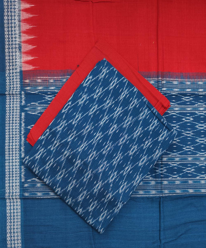 Navy blue red handwoven cotton sambalpuri dress material