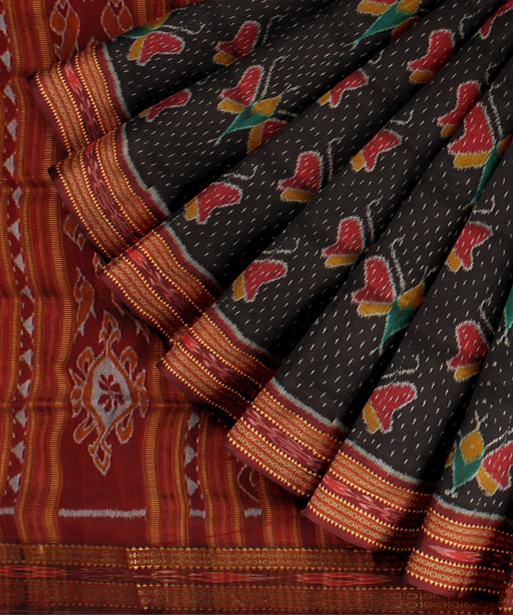 Black maroon silk handloom khandua saree