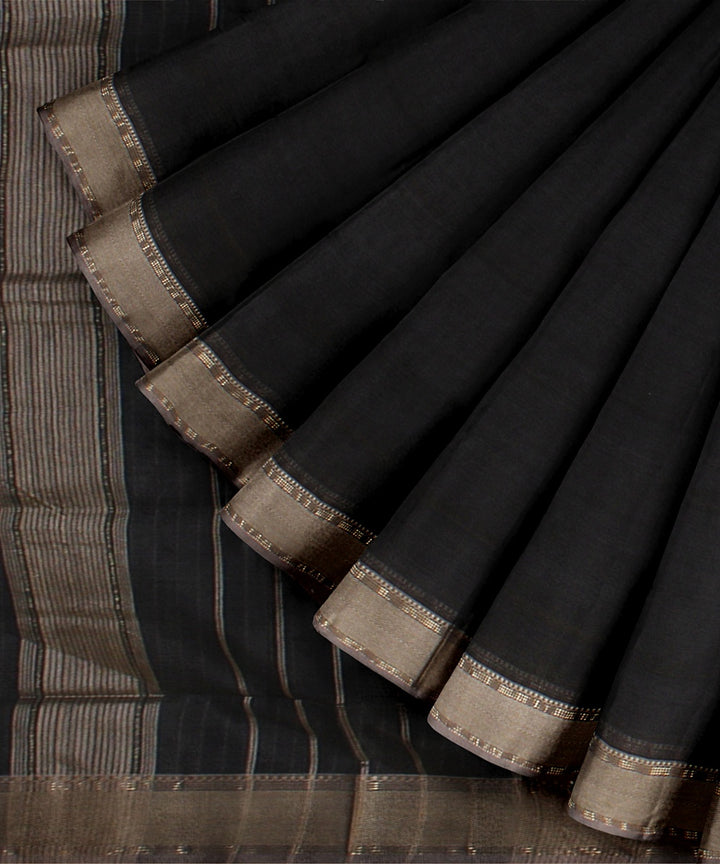 Black grey handloom maheshwari cotton silk saree