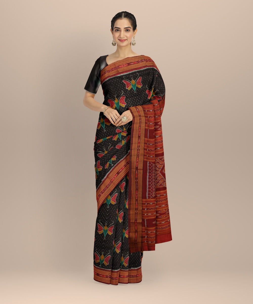 Black maroon silk handloom khandua saree