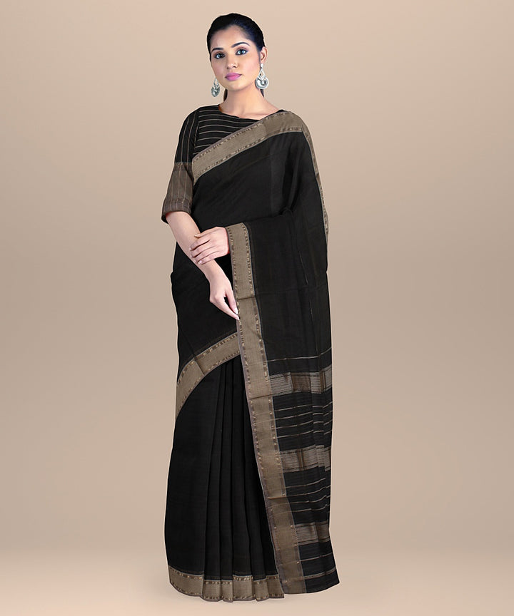 Black grey handloom maheshwari cotton silk saree