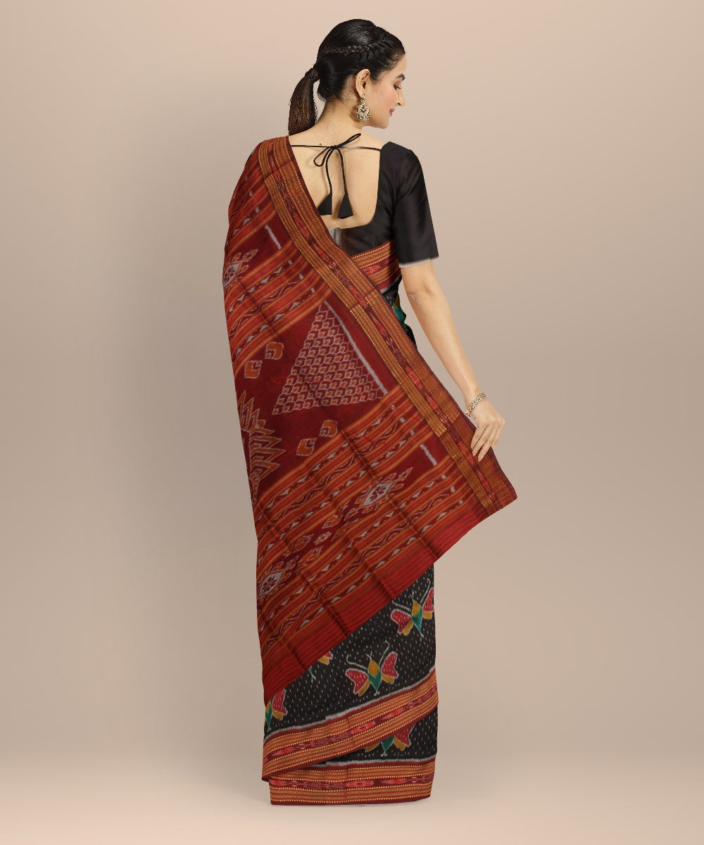 Black maroon silk handloom khandua saree