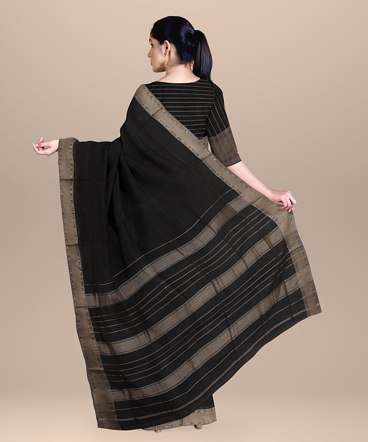 Black grey handloom maheshwari cotton silk saree