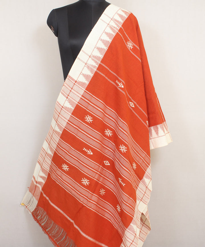 Chocolate brown white handwoven cotton kotpad dupatta