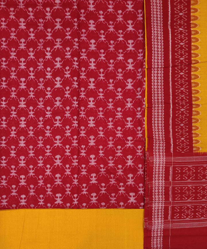 Red yellow handwoven cotton sambalpuri dress material