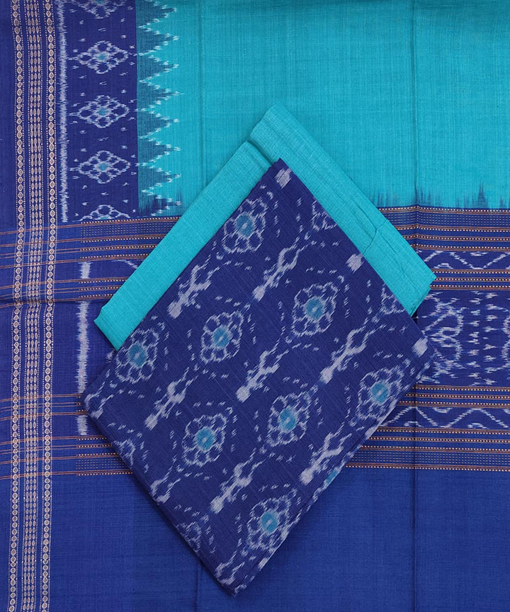 Navy blue light green handwoven cotton sambalpuri dress material