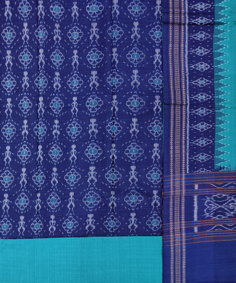Navy blue light green handwoven cotton sambalpuri dress material