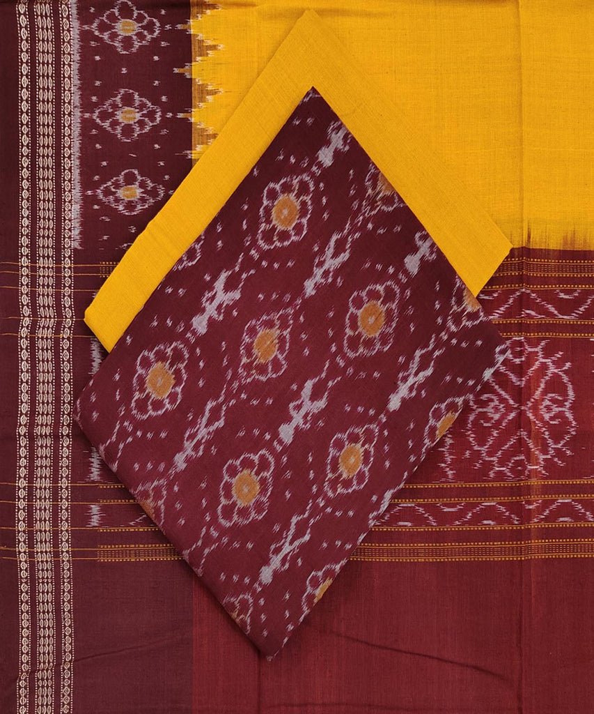 Maroon yellow handwoven cotton sambalpuri dress material GoSwadeshi Maroon yellow handwoven cotton sambalpuri dress material GoSwadeshi