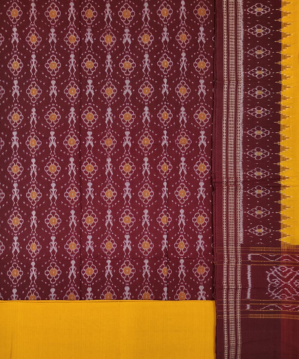 Maroon yellow handwoven cotton sambalpuri dress material