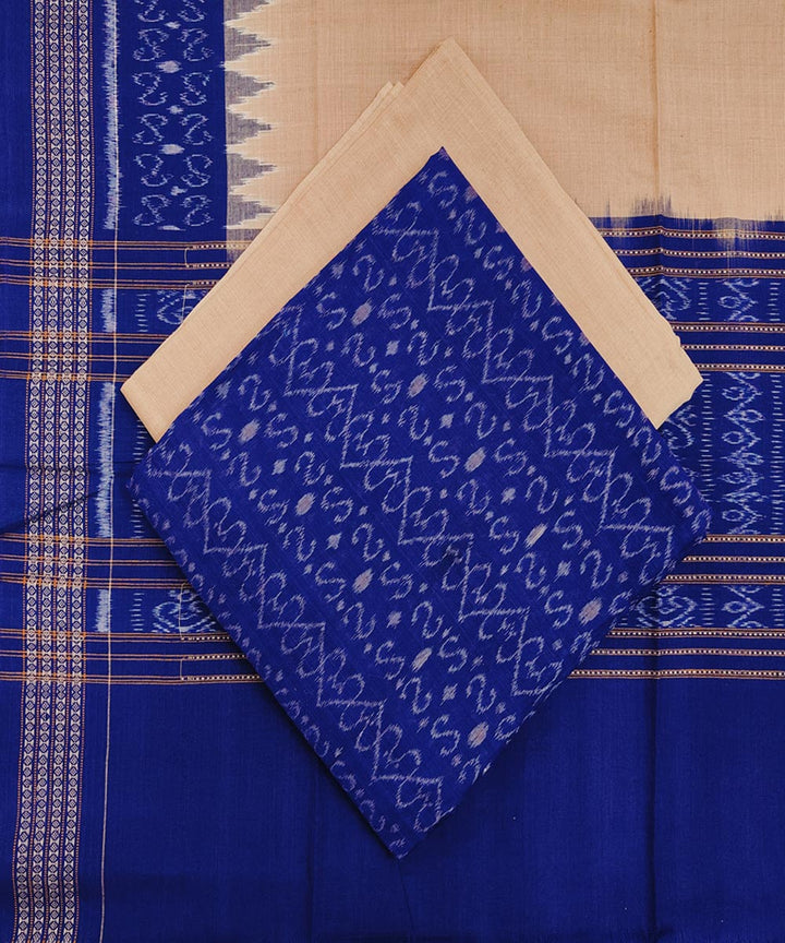 Navy blue beige handwoven cotton sambalpuri dress material