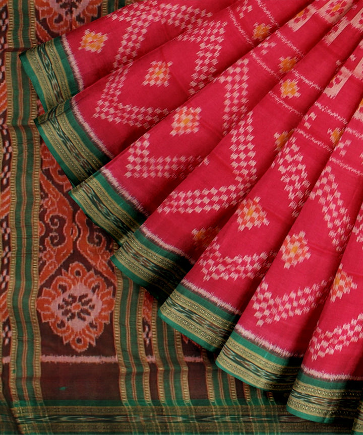 Pink green silk handloom khandua saree