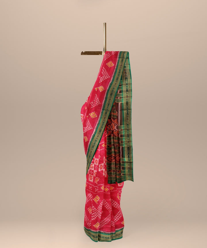 Pink green silk handloom khandua saree