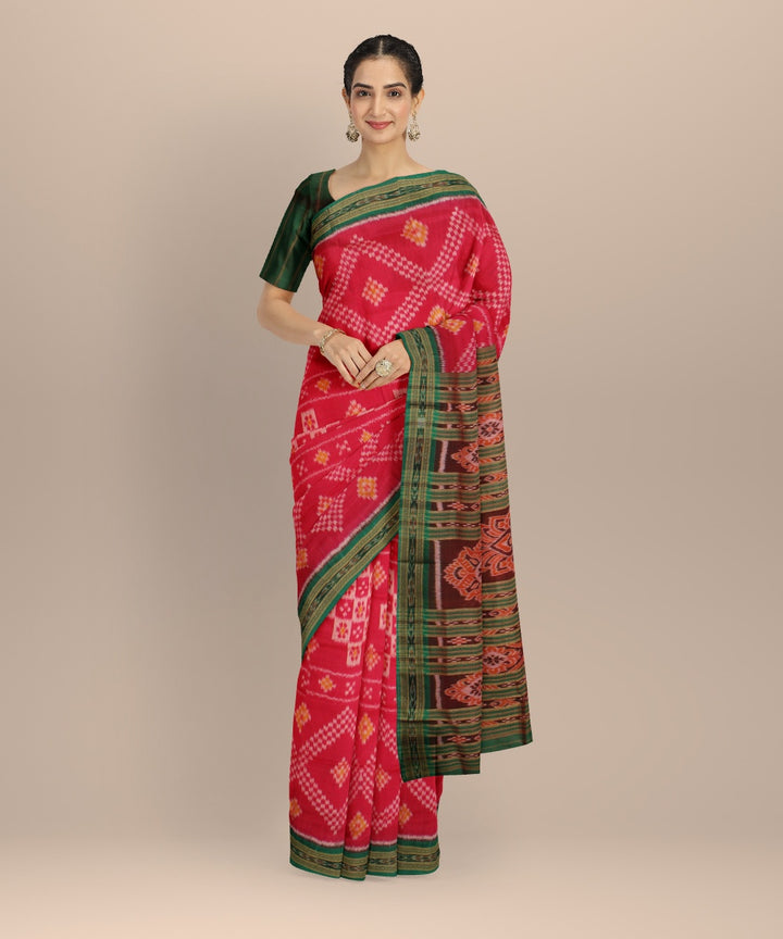 Pink green silk handloom khandua saree