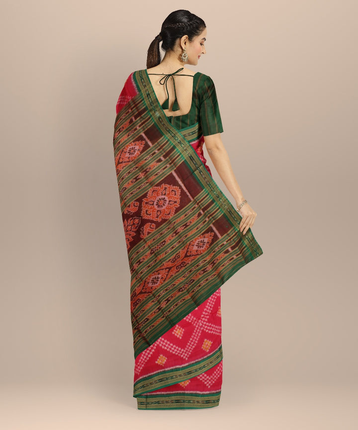 Pink green silk handloom khandua saree