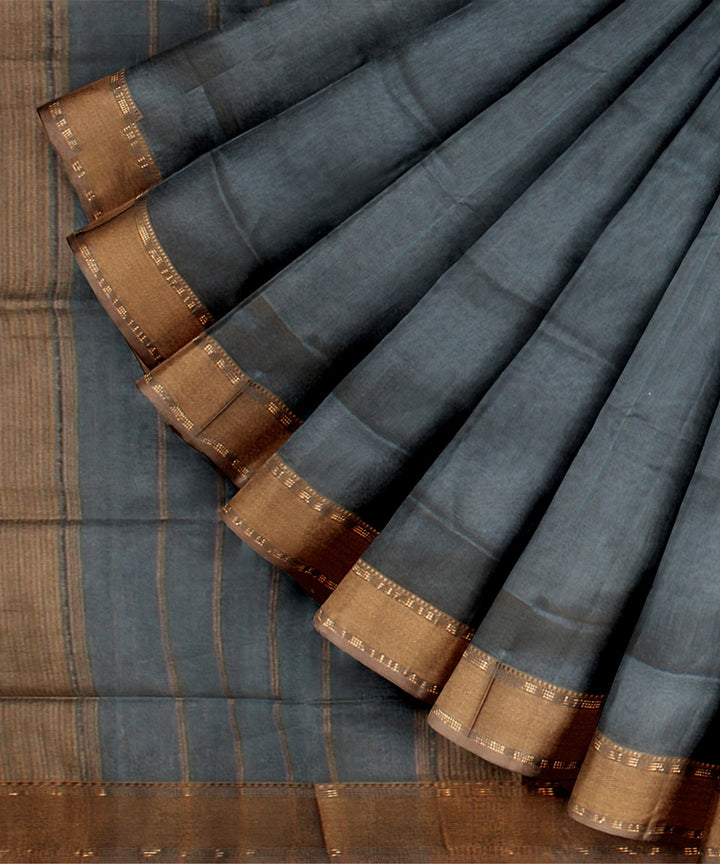 Sky blue grey handloom maheshwari cotton silk saree