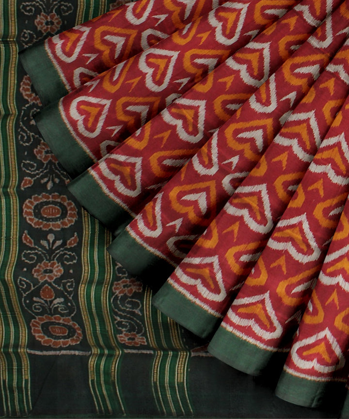 Maroon green silk handloom khandua saree