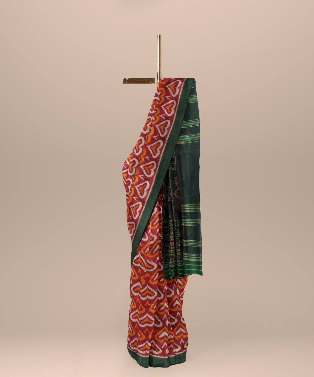 Maroon green silk handloom khandua saree