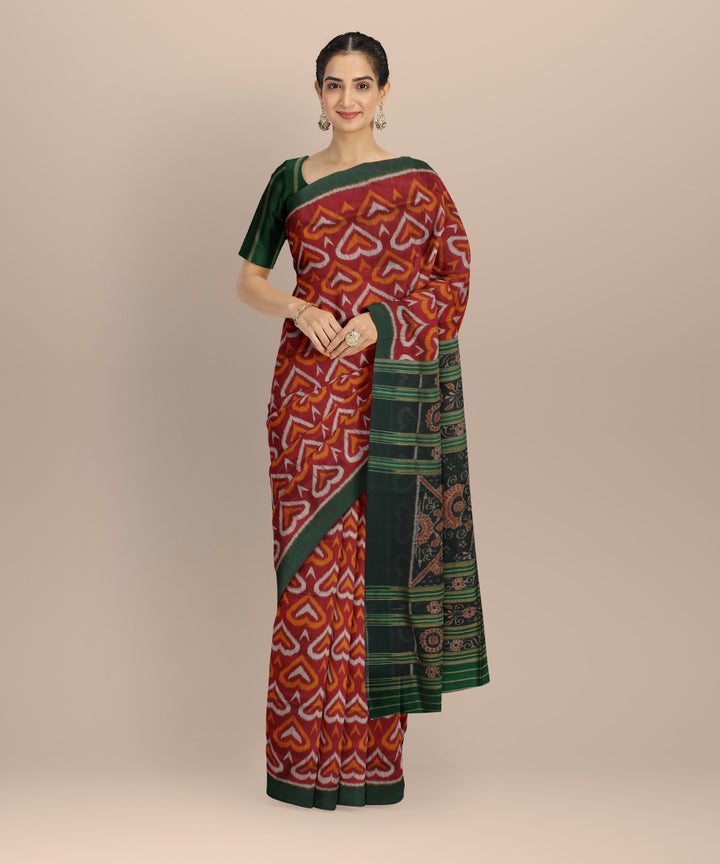 Maroon green silk handloom khandua saree