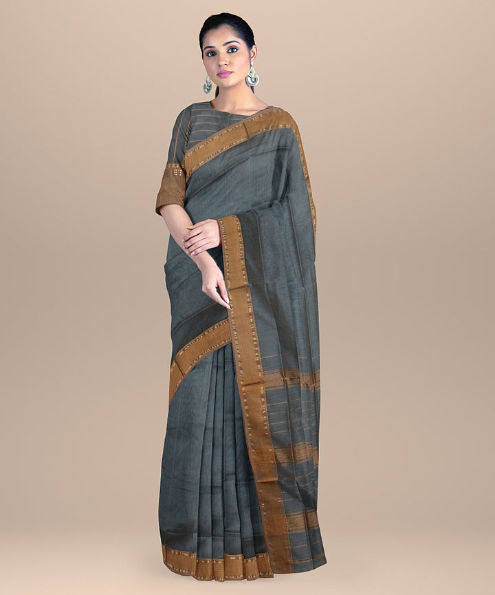 Sky blue grey handloom maheshwari cotton silk saree