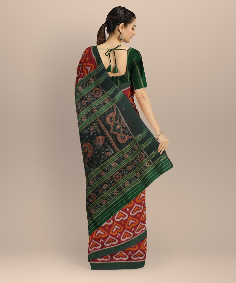 Maroon green silk handloom khandua saree