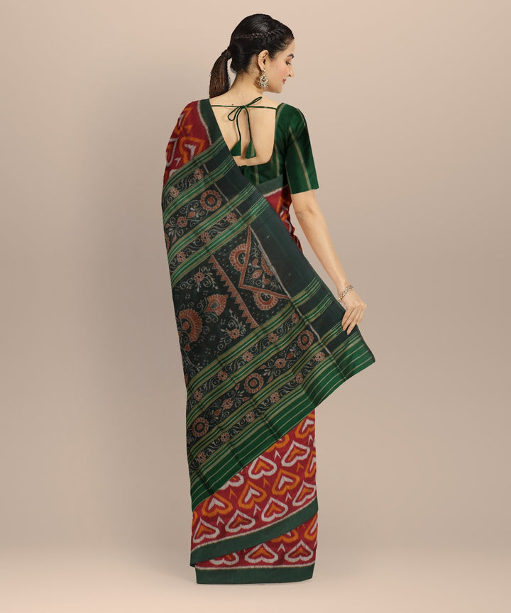 Maroon green silk handloom khandua saree