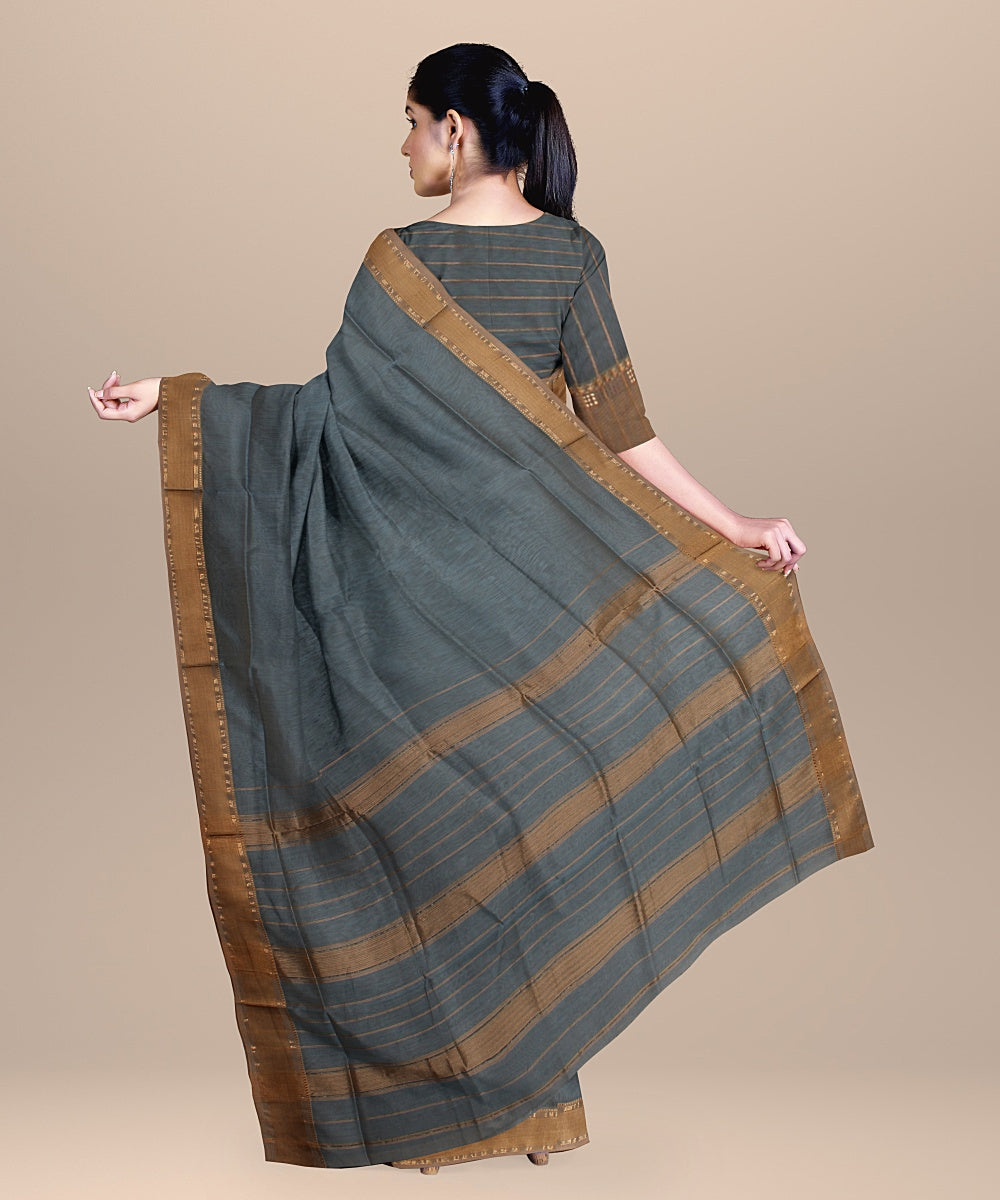 Sky blue grey handloom maheshwari cotton silk saree