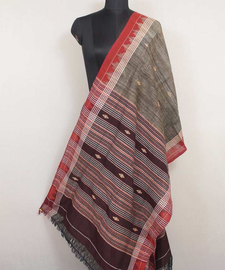 Grey rust handwoven tussar silk cotton kotpad dupatta