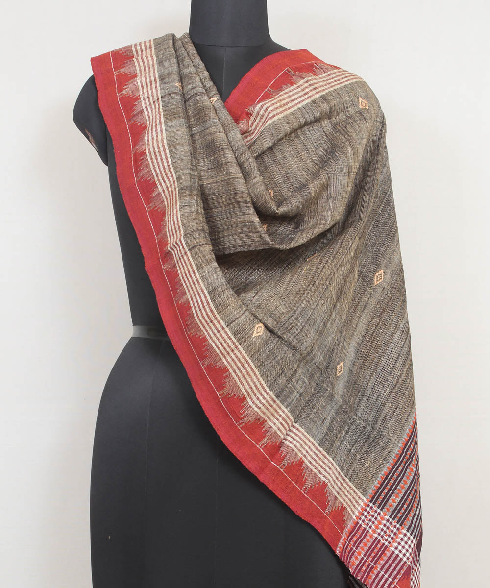 Grey rust handwoven tussar silk cotton kotpad dupatta