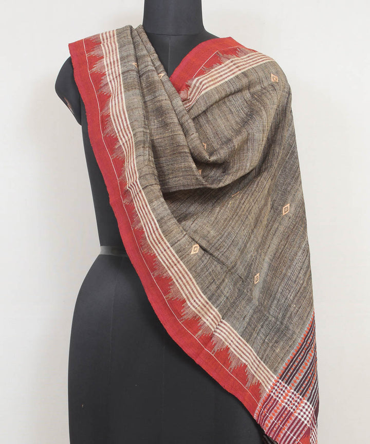 Grey rust handwoven tussar silk cotton kotpad dupatta