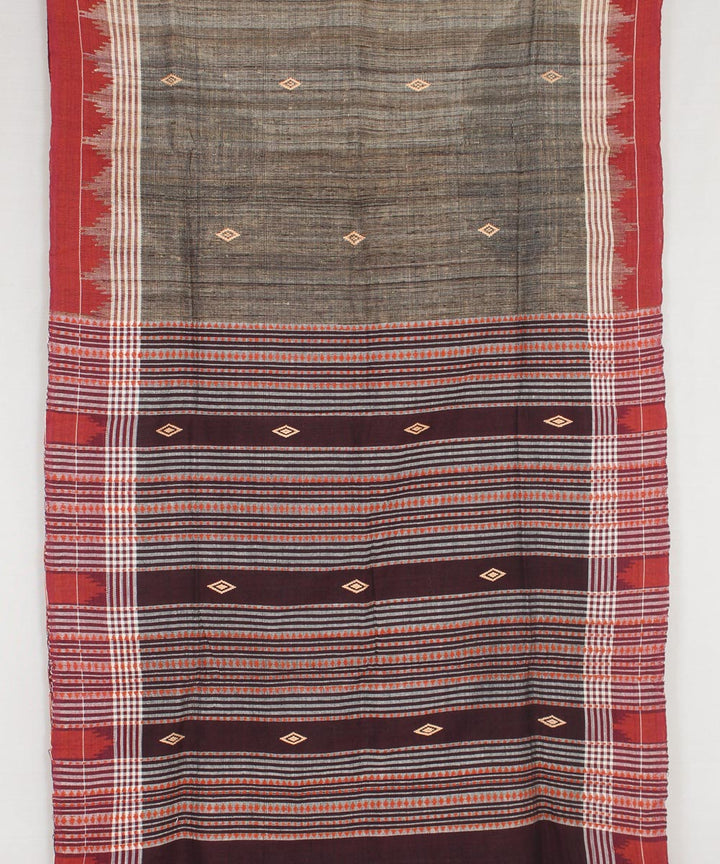 Grey rust handwoven tussar silk cotton kotpad dupatta