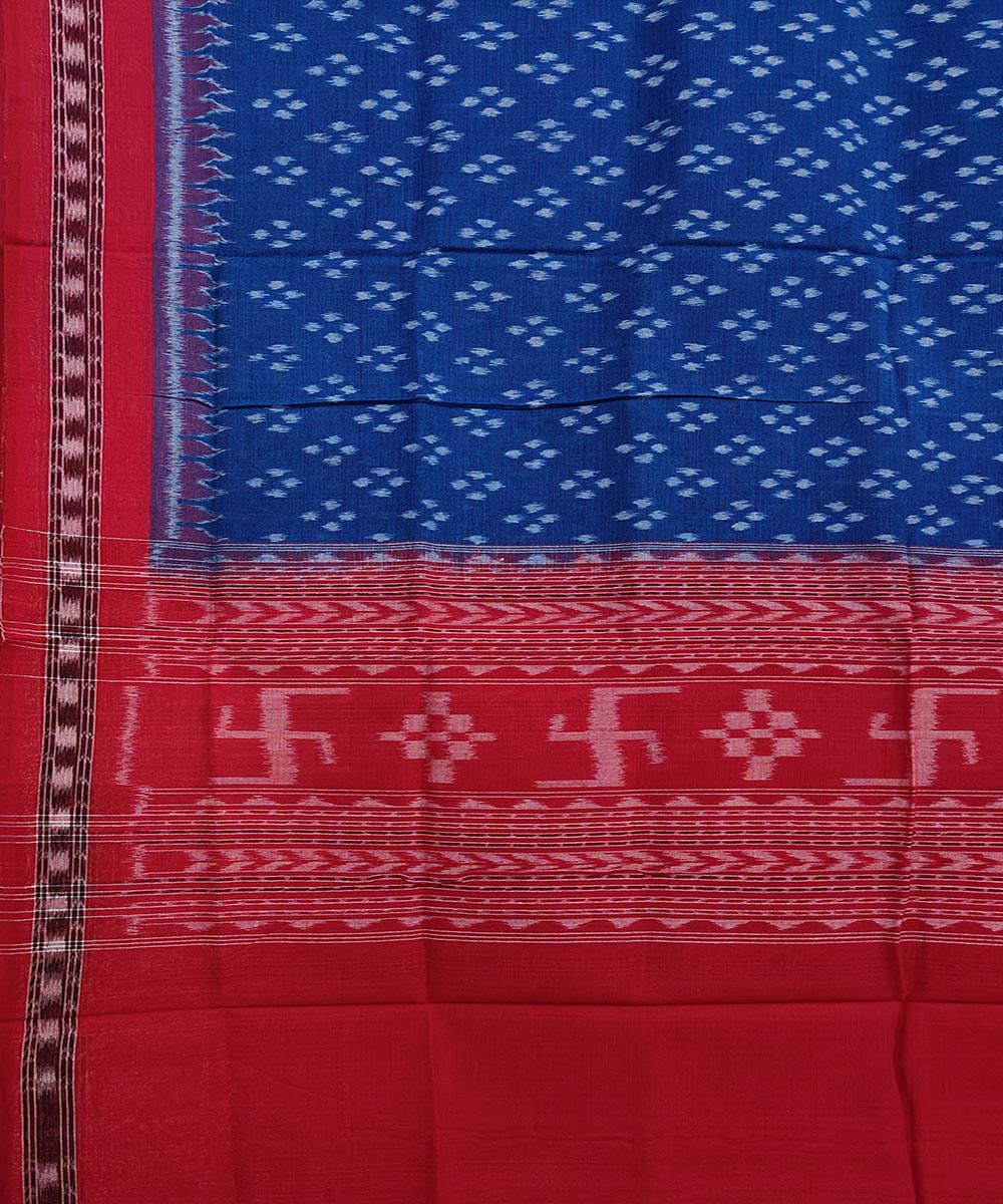 Denim blue red handwoven cotton sambalpuri dupatta