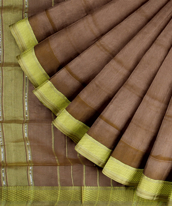 Beige yellow handloom maheshwari cotton silk saree