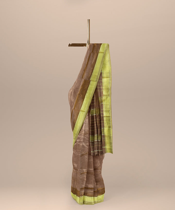 Beige yellow handloom maheshwari cotton silk saree