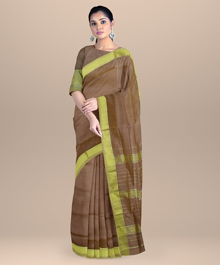 Beige yellow handloom maheshwari cotton silk saree