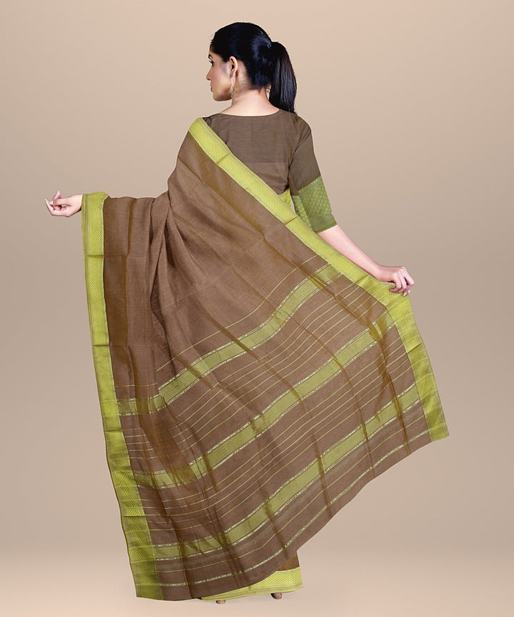 Beige yellow handloom maheshwari cotton silk saree