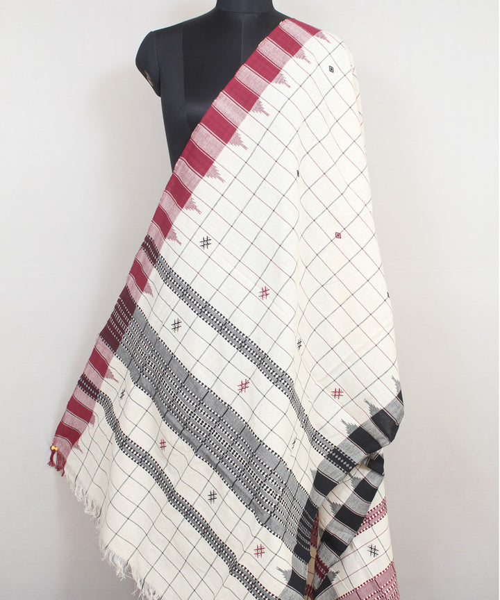 Offwhite black checked handwoven cotton kotpad dupatta