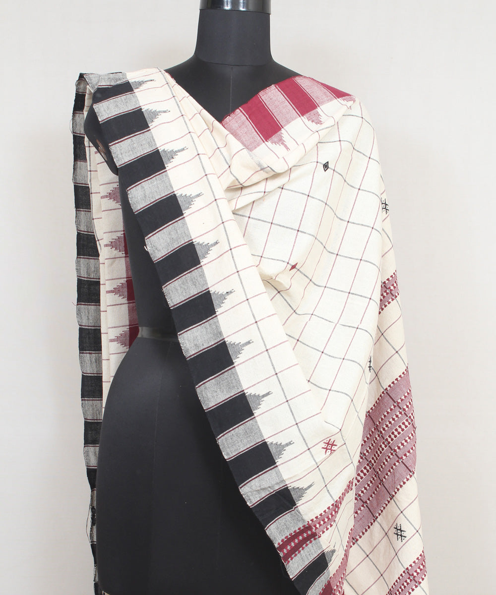 Offwhite black checked handwoven cotton kotpad dupatta