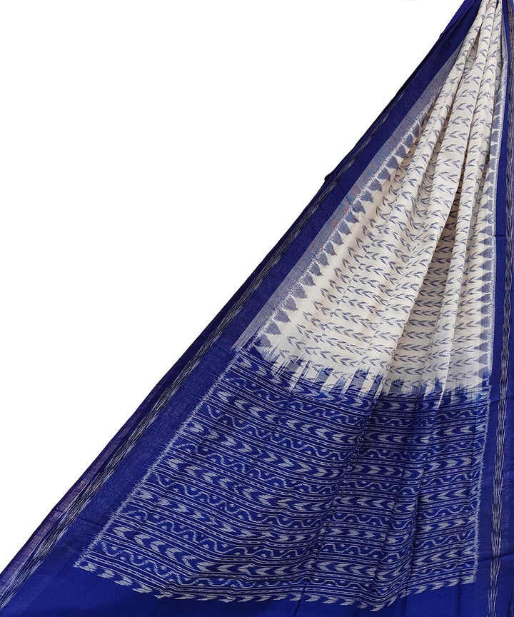 Offwhite blue handwoven cotton sambalpuri dupatta