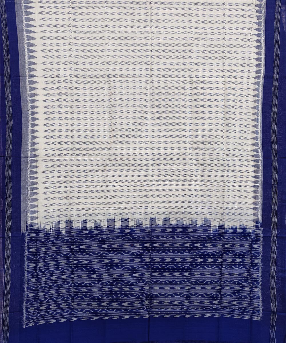 Offwhite blue handwoven cotton sambalpuri dupatta