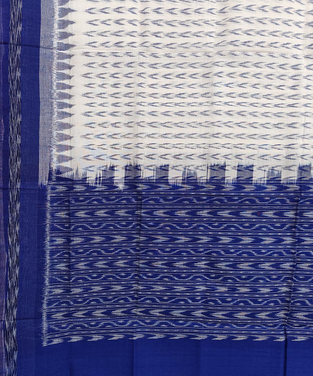 Offwhite blue handwoven cotton sambalpuri dupatta