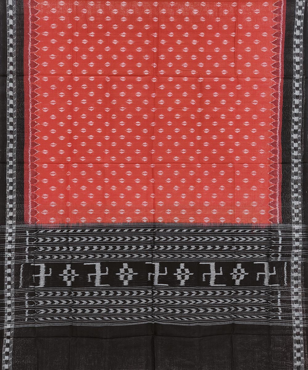 Rust black handwoven cotton sambalpuri dupatta