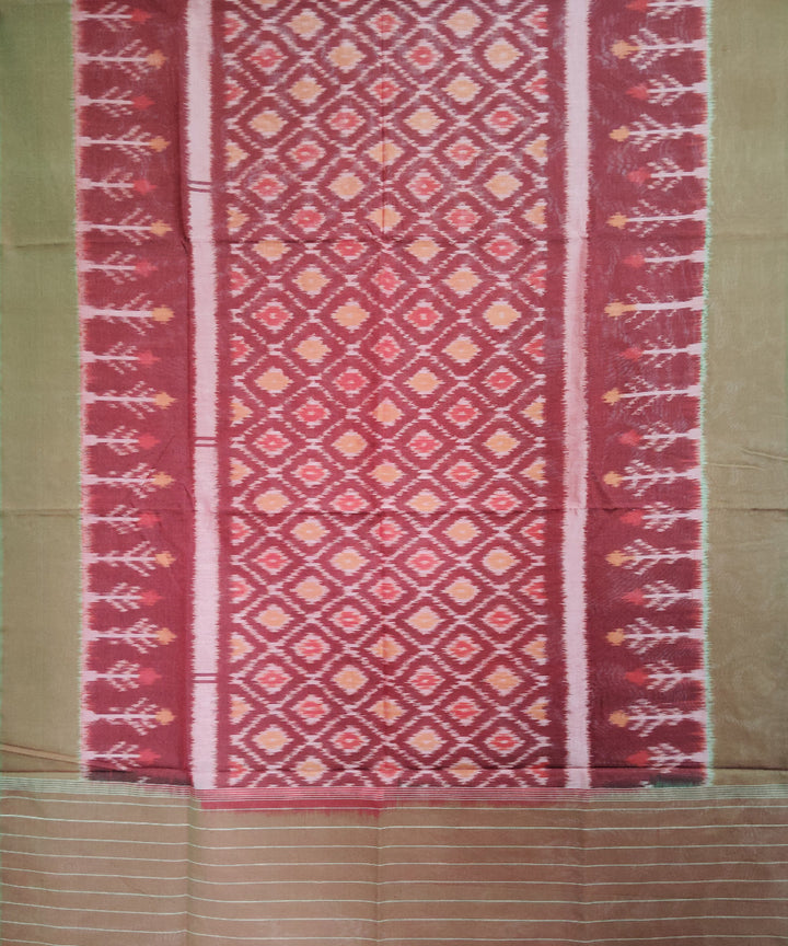Brown olive green handloom pochampally ikat cotton duppatta