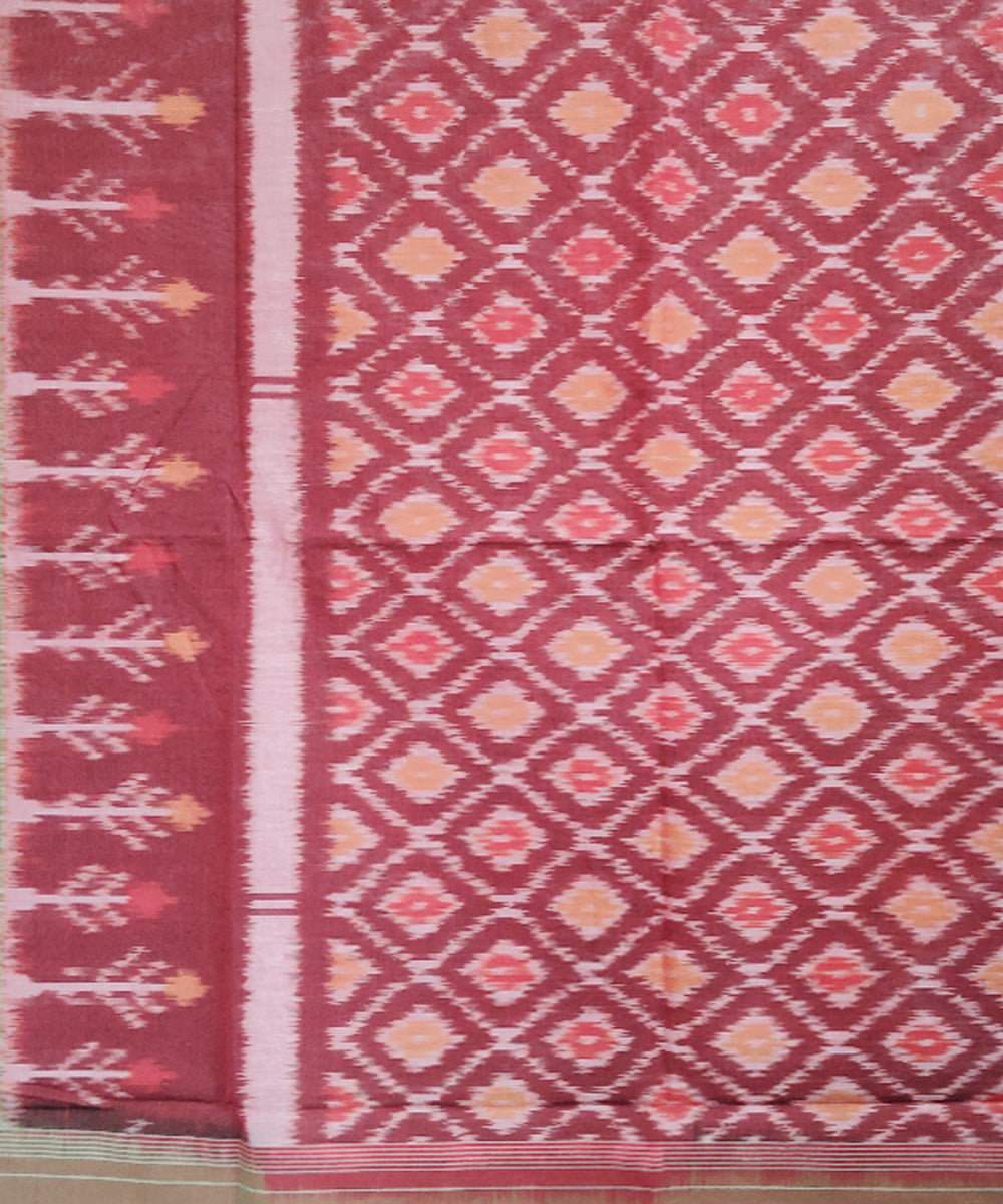 Brown olive green handloom pochampally ikat cotton duppatta