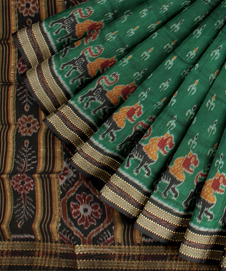 Dark green black silk handloom khandua saree