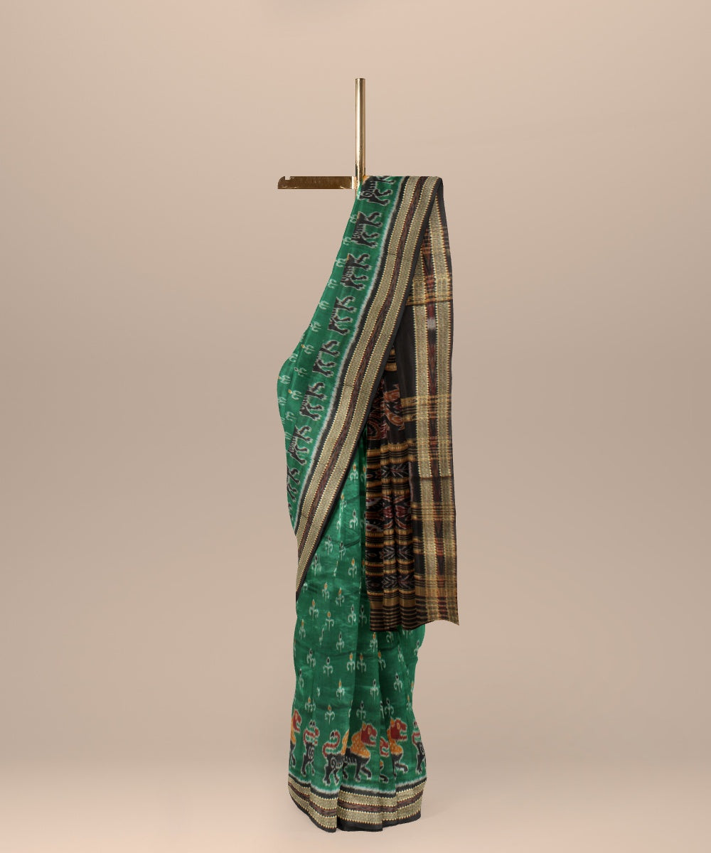 Dark green black silk handloom khandua saree