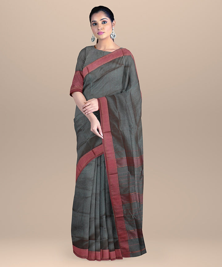 Blueish grey pink handloom maheshwari cotton silk saree