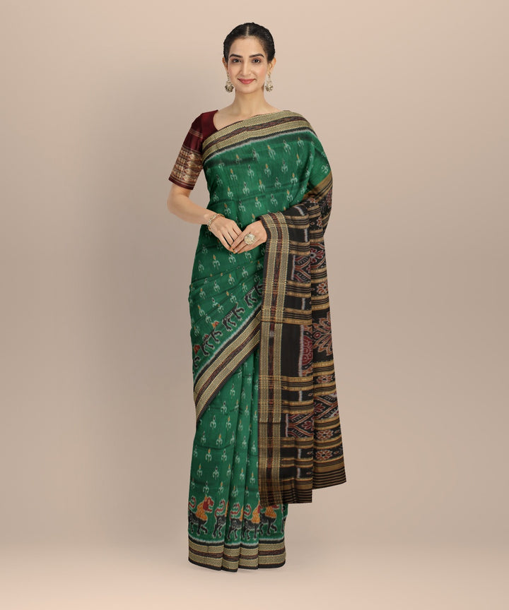 Dark green black silk handloom khandua saree